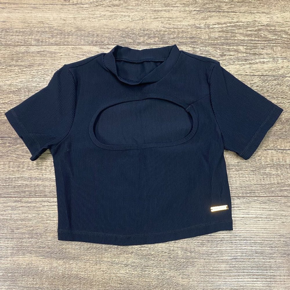 Ribbed Cosmic Crop Tee- Black